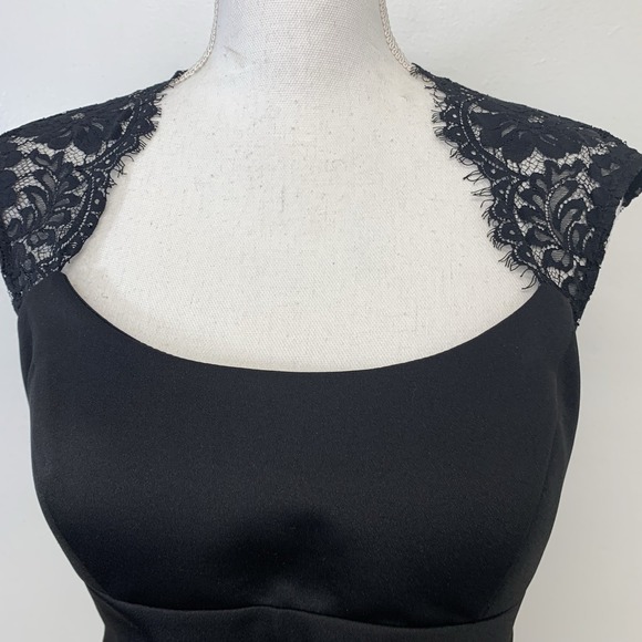 Vtg Xscape Black Dress Ruched Lace‎ Top Empire Below Knee Sz 12 Y2K Formal USA - Picture 2 of 12